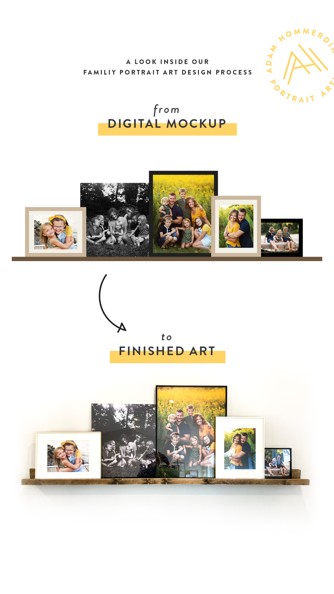 family portrait collection on shelf designed by Adam Hommerding Photography
