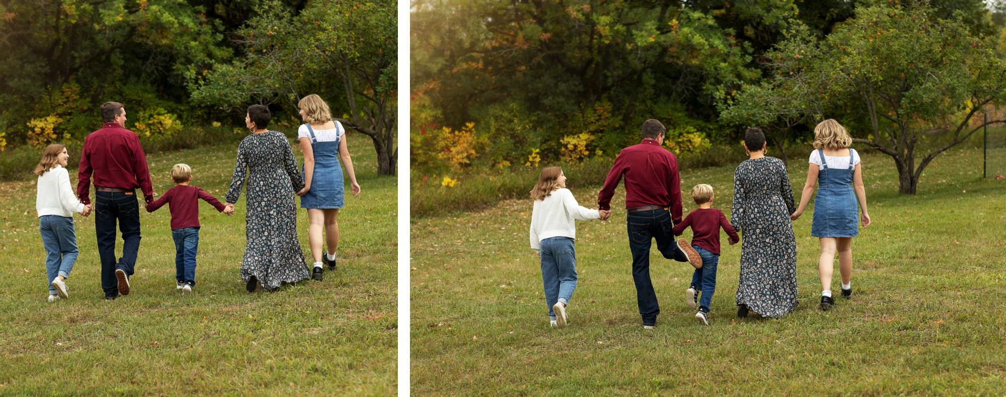 Funny photos of family walking with fall colors in St.Cloud MN