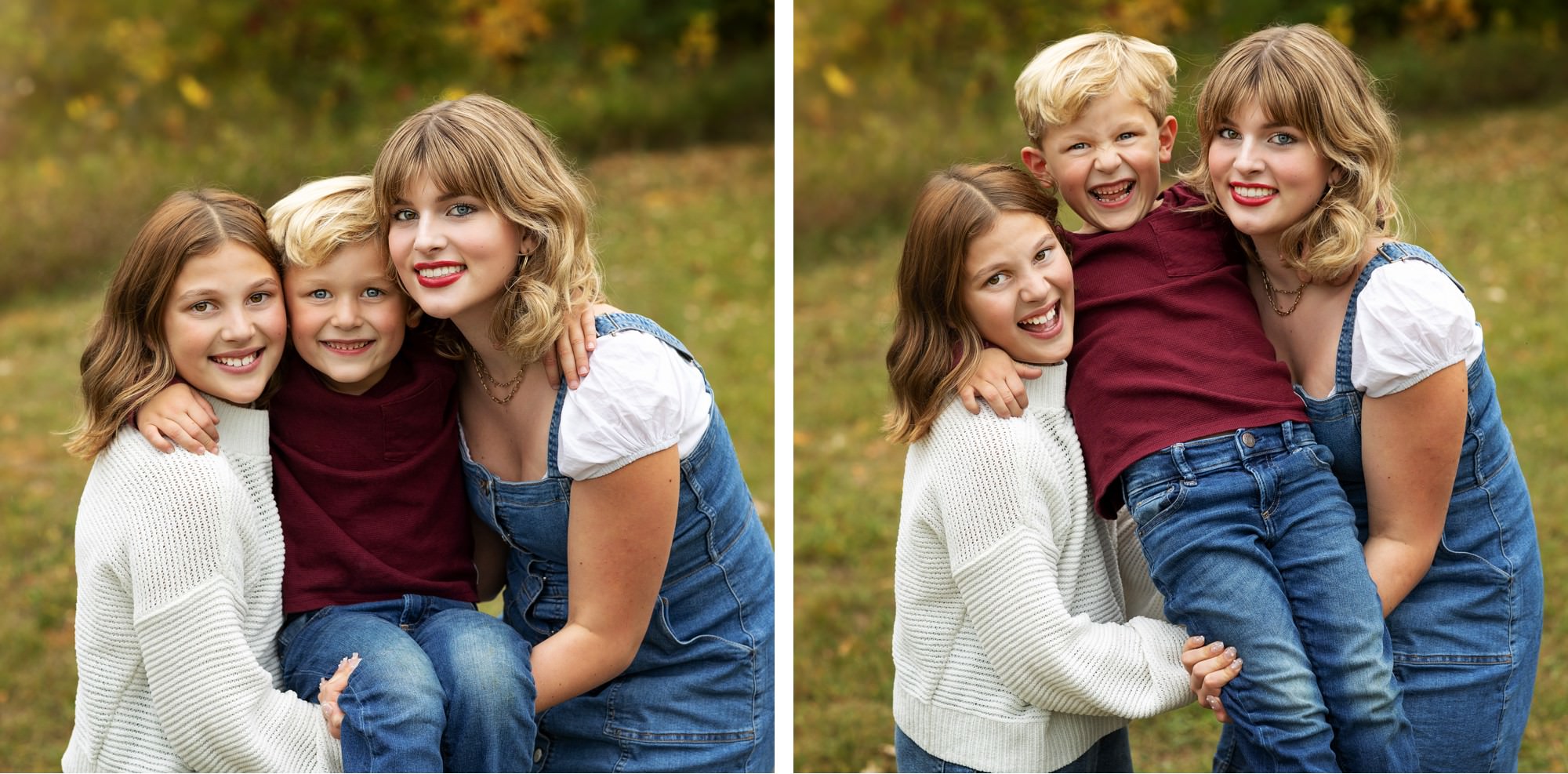 Giggling siblings during Sartell MN family pic session