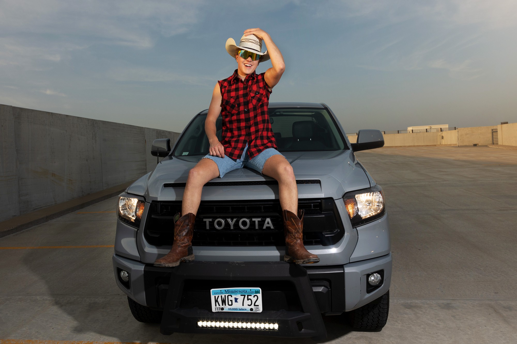 Funny Senior Guy Photo with boy on his truck