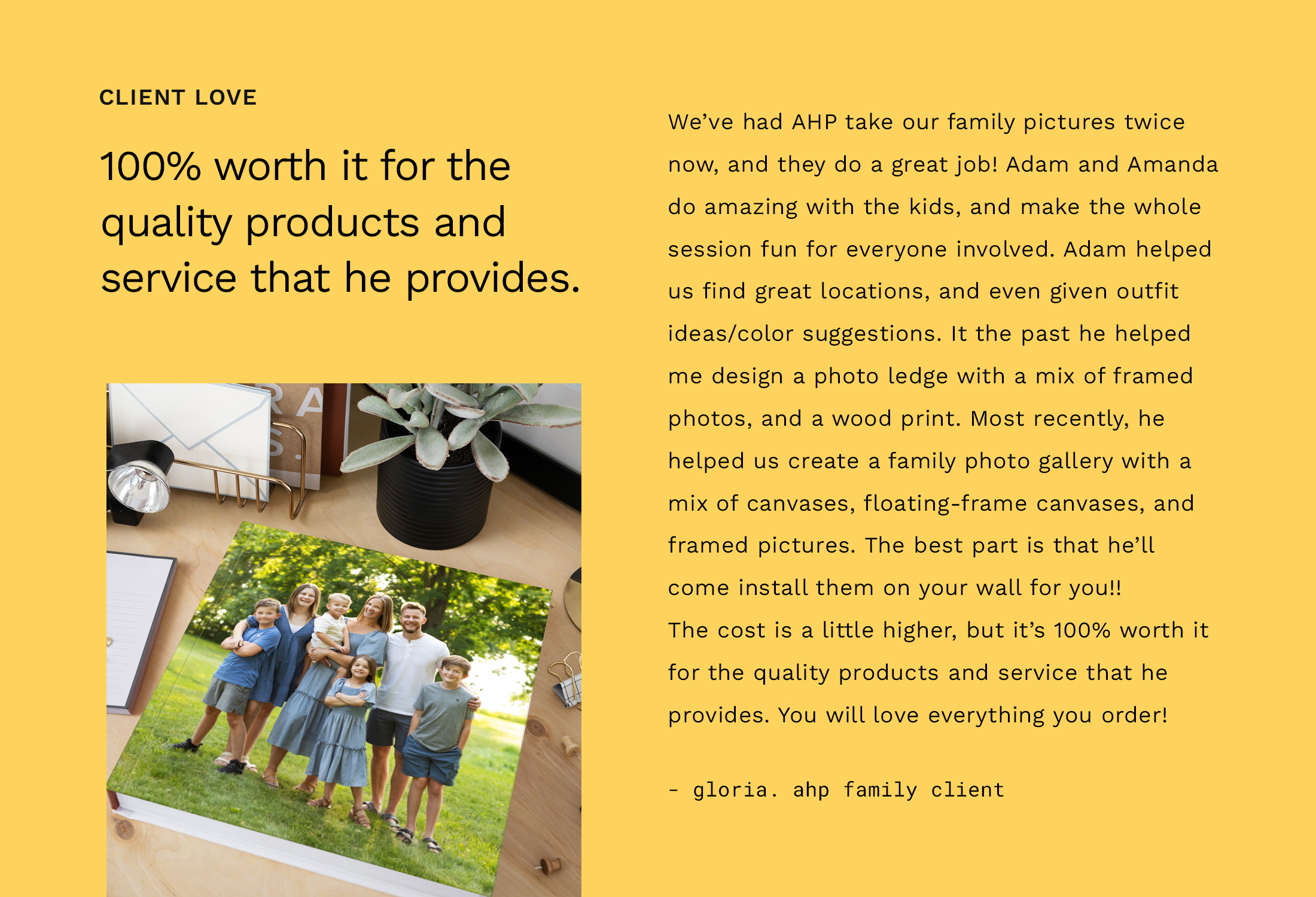 Custom Family Pics in Central MN Client testimonial