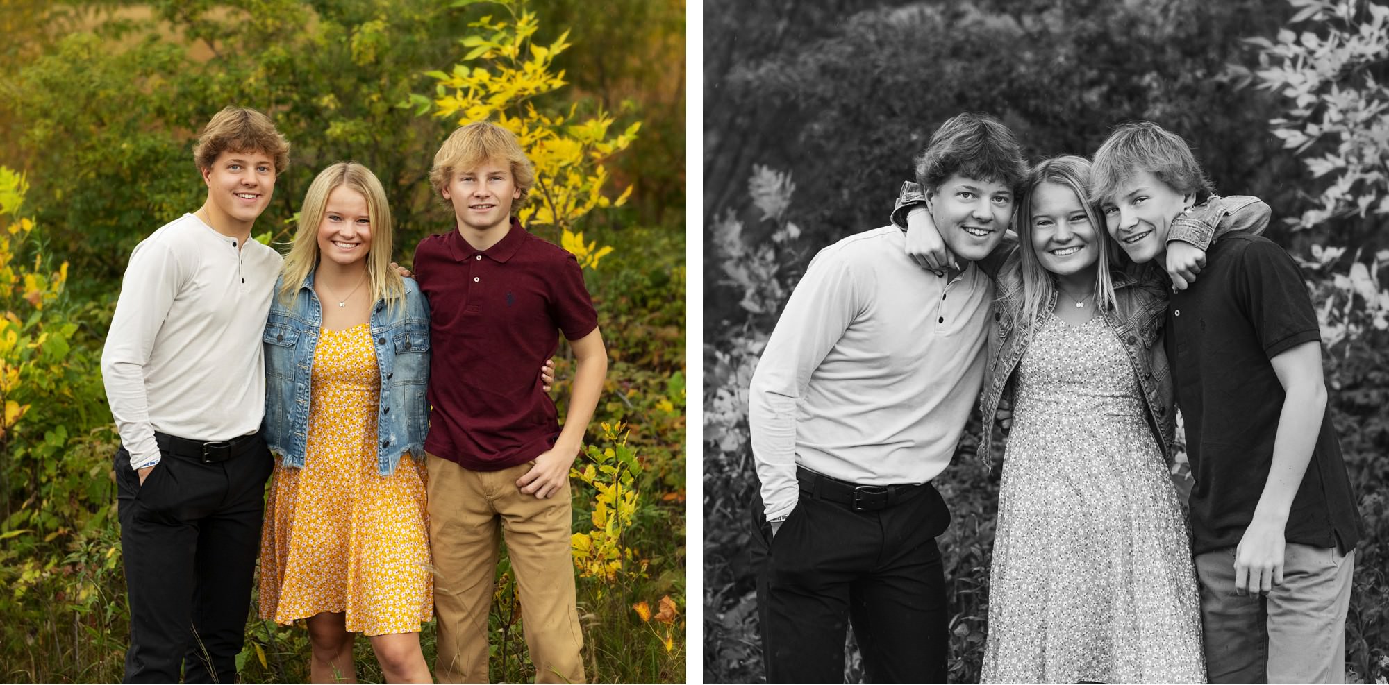 Casual photo of siblings during fall family session in Minneapolis