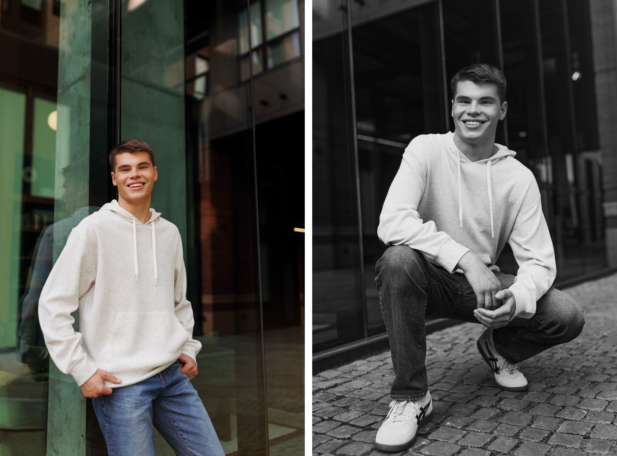 Minneapolis senior guy photos with glass walls and a lot of personality