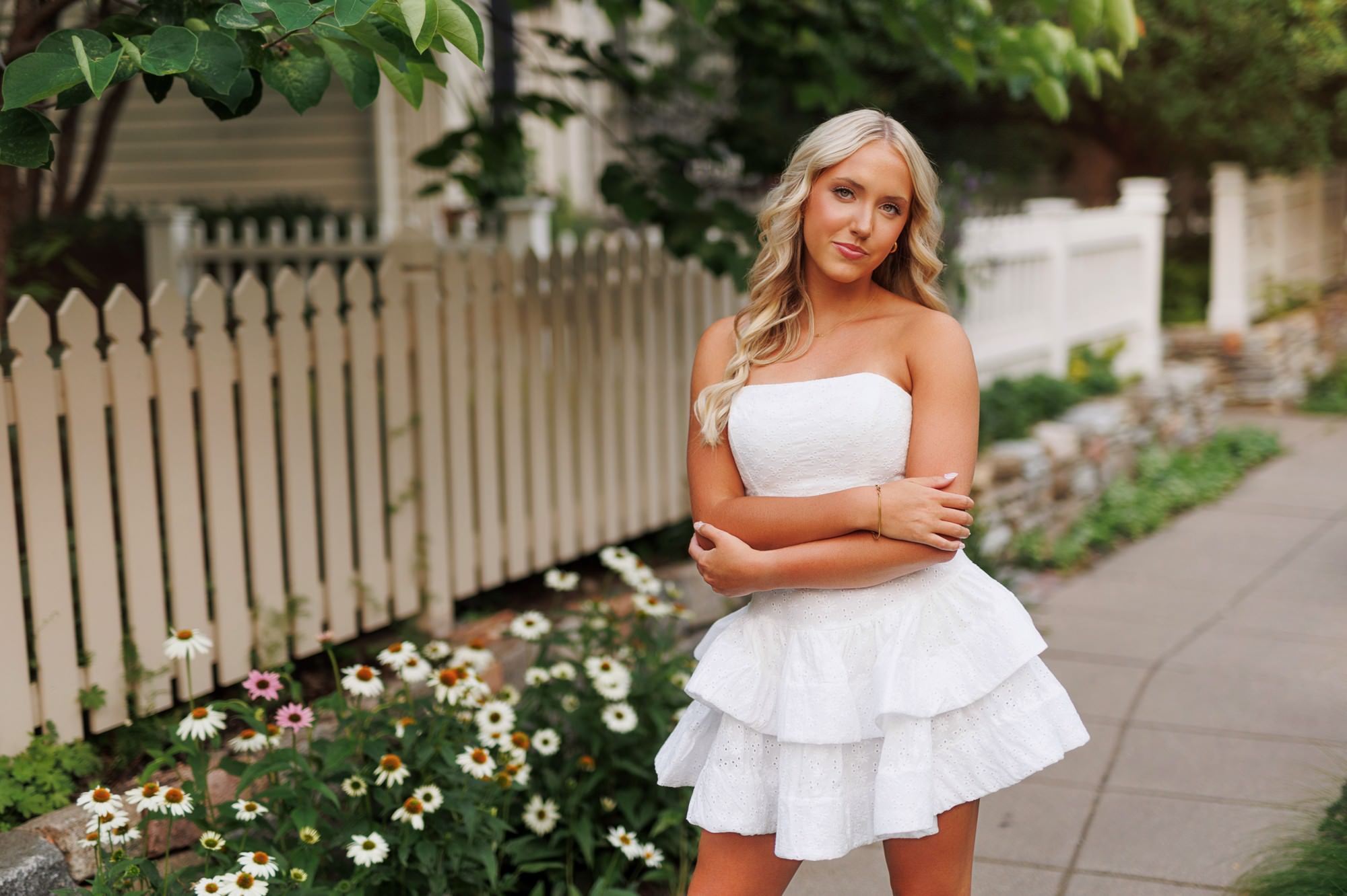 Minneapolis senior pictures with timeless white dress outfit