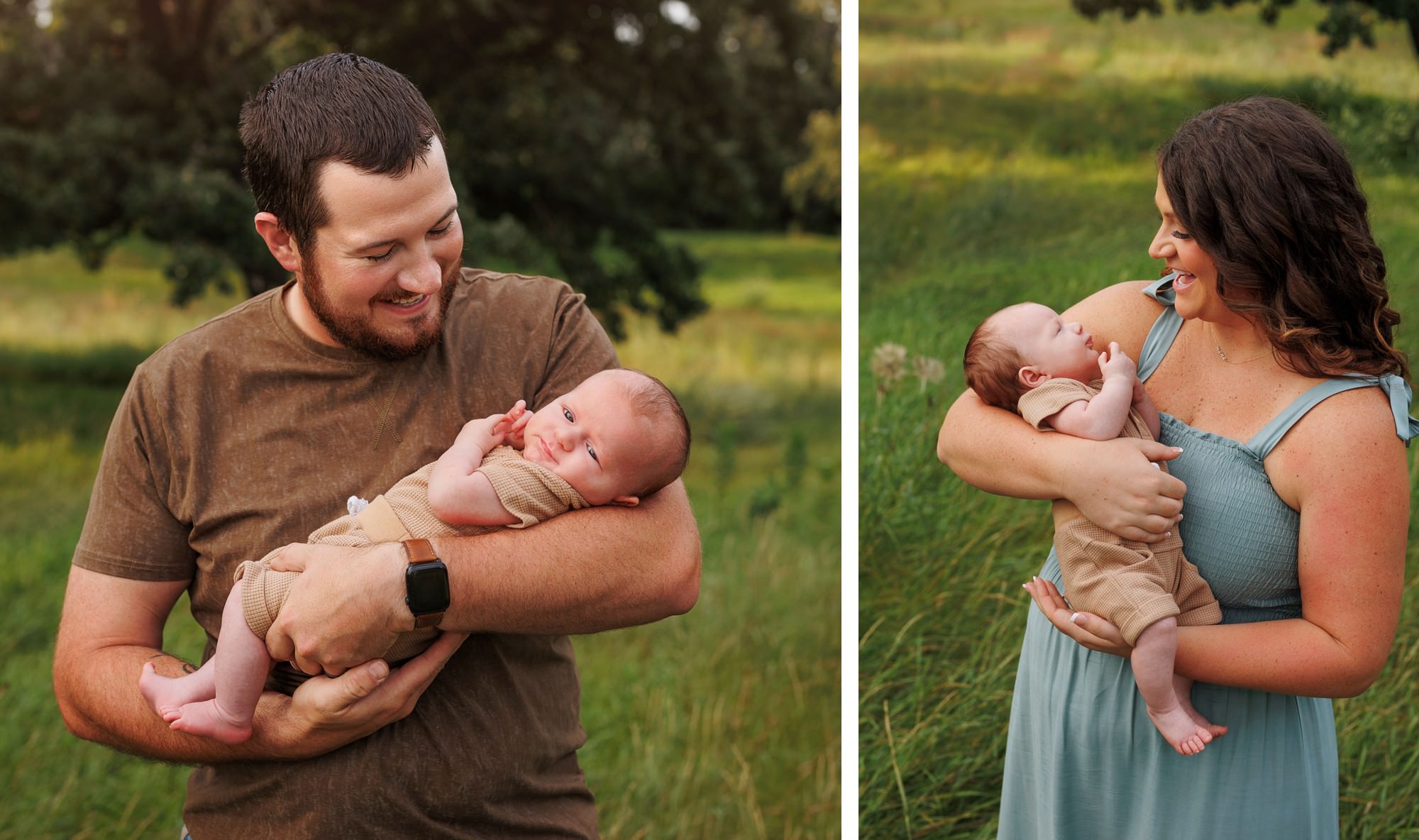 Mom and Dad both holding newborn son during family photo session